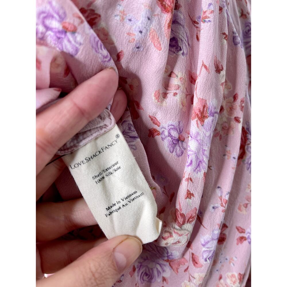 NEW! LoveShackFancy 6 Angie SILK Midi Dress Milkmaid Puff Shoulder Floral Pink - Picture 12 of 15